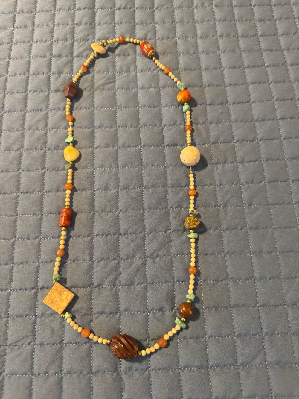 Boho Multi-Bead Necklace in Earthy Orange and Turquoise